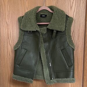Cider Green Leather Jacket with Shearling Lining